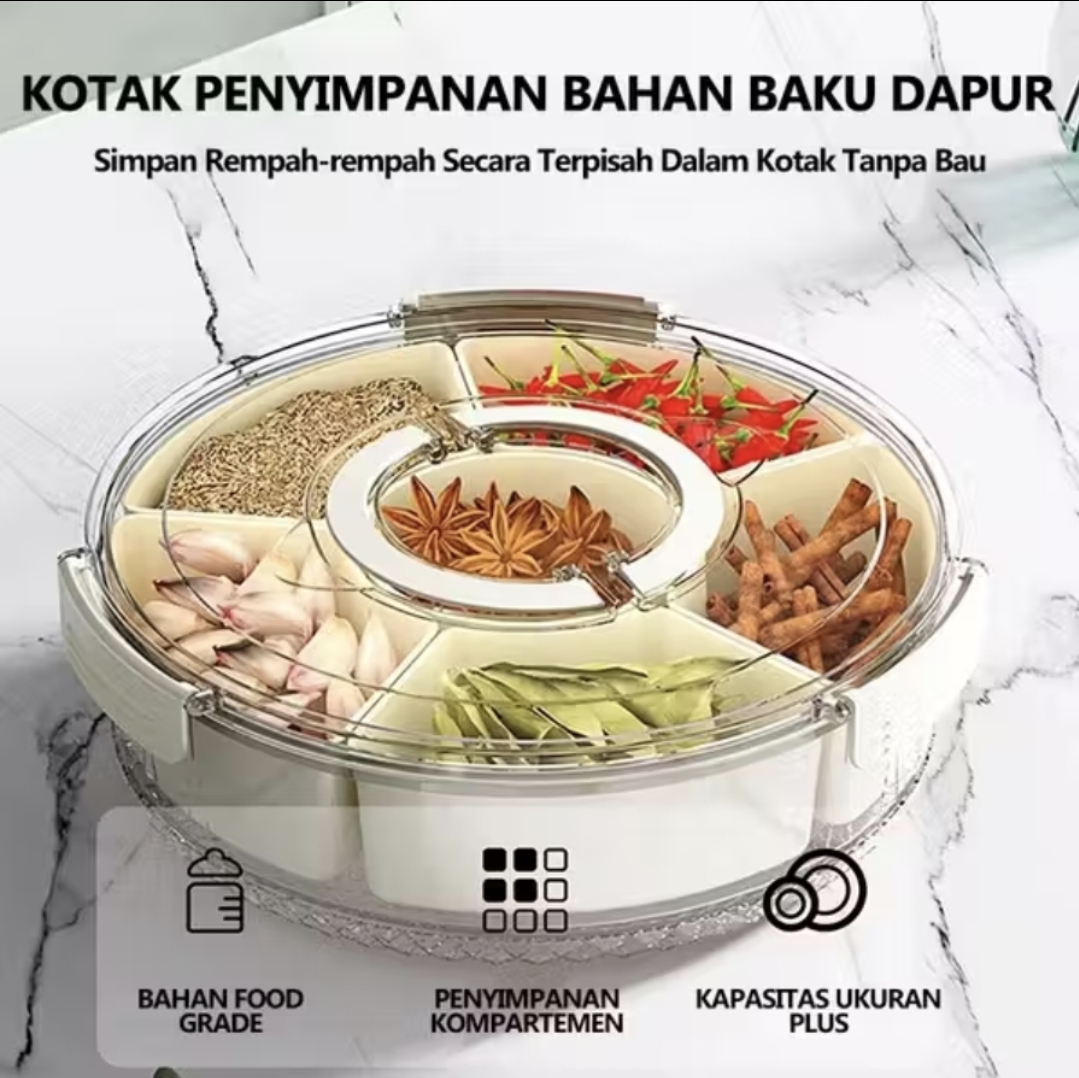 Wadah penyimpanan bulat 6 sekat